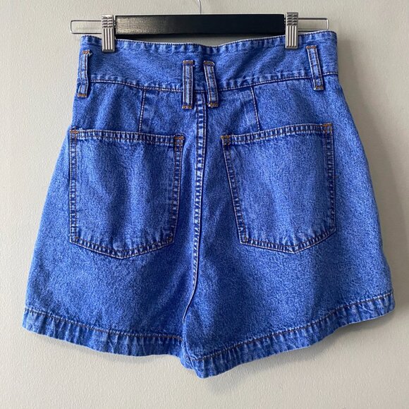 Vintage High Waisted Pleated Blue Denim Retro Shorts Cotton Made in Hong Kong - Picture 2 of 11